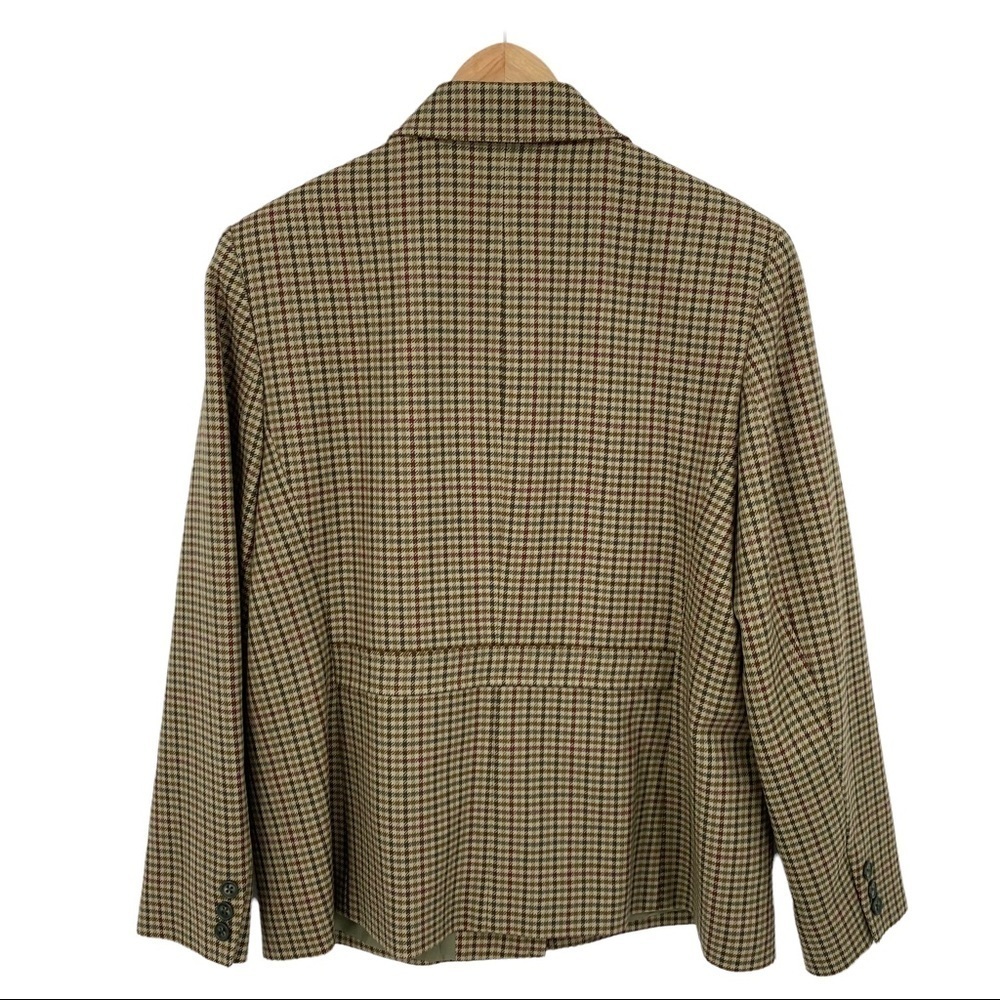 Talbots Vintage Houndstooth Wool Zipper Blazer Jacket Green Tan Women's 12P - Picture 2 of 13